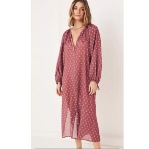 Spell Gypsy Utopia Button Through Midi Dress Organic Floral Tunic W Tie Berry L